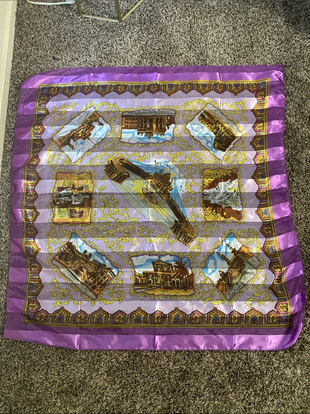 Lavender & Gold Printed Satin Scarf - Picture 3 of 4